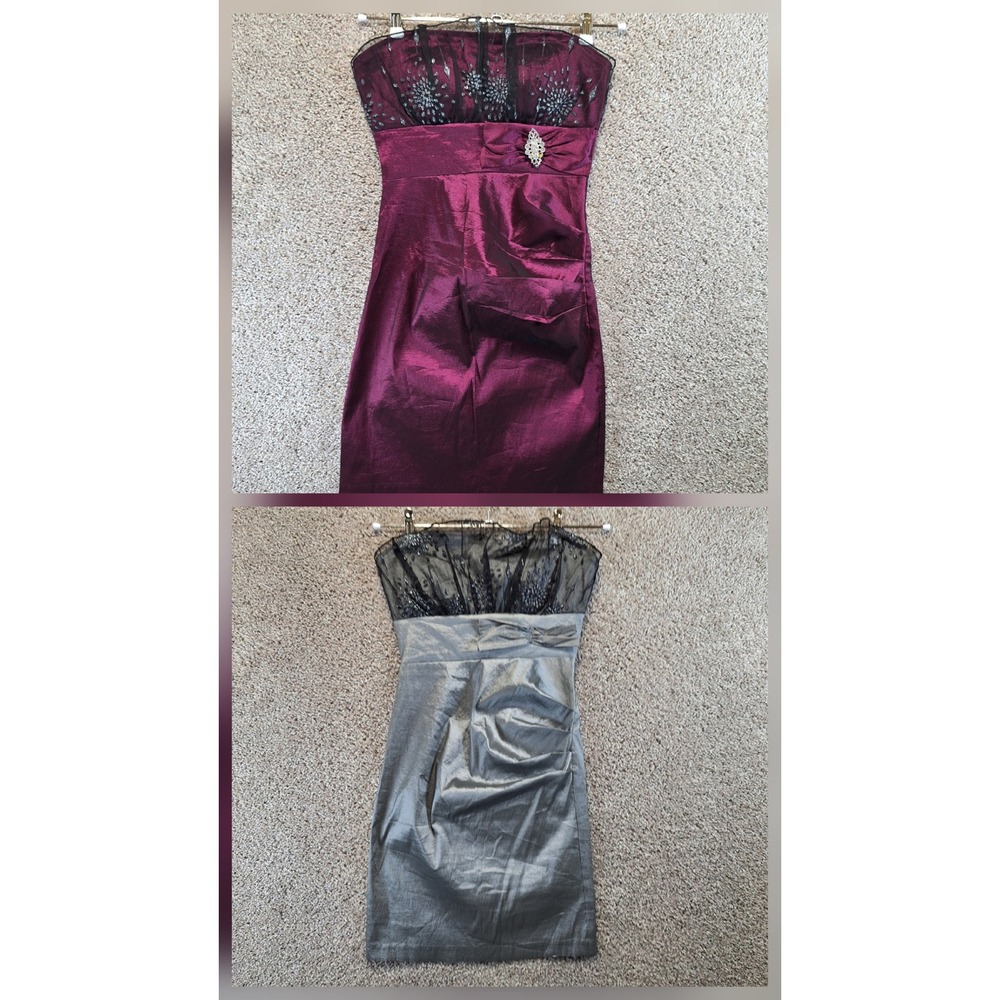 Fashion Gold Dresses Womens L Gray & Purple Party Strapless Glam Y2K Lot of 2